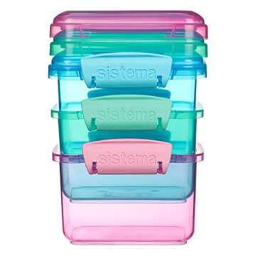 Sistema 3-Piece Food Storage Containers with Lids for Lunch, Meal Prep, and Leftovers, Dishwasher Safe, 1.6-Cup, Blue/Green/Pink