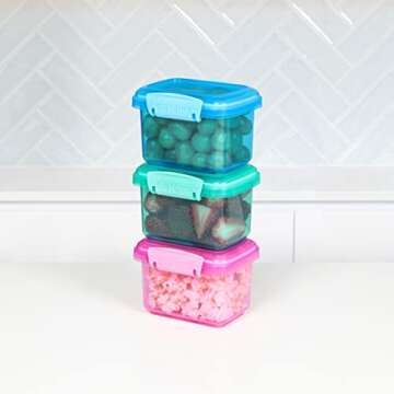Sistema 3-Piece Food Storage Containers with Lids for Lunch, Meal Prep, and Leftovers, Dishwasher Safe, 1.6-Cup, Blue/Green/Pink