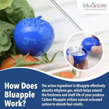 Bluapple Produce Saver with Activated Carbon - Ethylene Gas Absorber, Keep Fruits & Vegetables Fresh Longer, Minimize Food Waste, Refrigerator Odor Absorber, Produce Storage Extends Shelf Life, 2 Pack