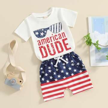 Afunbaby Baby Boy Girl 4th Of July Outfit Toddler USA Short Sleeve T Shirts Stars Stripes Shorts Fourth Of July Clothes (E-American dude, 18-24 Months)