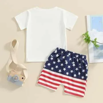 Afunbaby Baby Boy Girl 4th Of July Outfit Toddler USA Short Sleeve T Shirts Stars Stripes Shorts Fourth Of July Clothes (E-American dude, 18-24 Months)