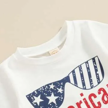 Afunbaby Baby Boy Girl 4th Of July Outfit Toddler USA Short Sleeve T Shirts Stars Stripes Shorts Fourth Of July Clothes (E-American dude, 18-24 Months)