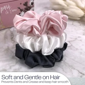 Celestial Silk Scrunchies in Charcoal, Pink, Ivory 3 Pack