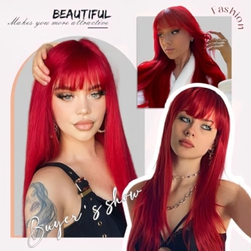 Allbell Long Straight Red Wig for Vibrant Style