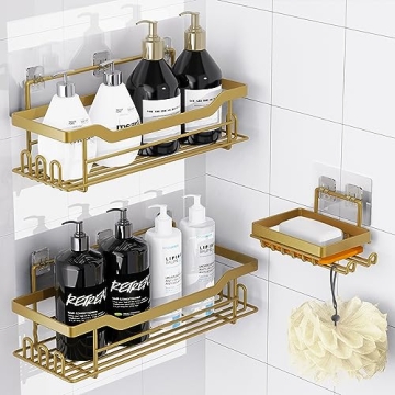 Stylish BATHDESIGN Shower Caddy Shelves, No Drilling Required