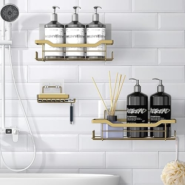 Stylish BATHDESIGN Shower Caddy Shelves, No Drilling Required