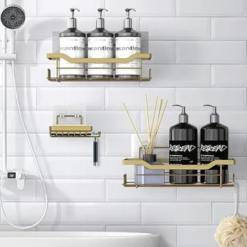Stylish BATHDESIGN Shower Caddy Shelves, No Drilling Required