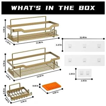 Stylish BATHDESIGN Shower Caddy Shelves, No Drilling Required