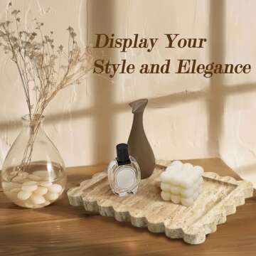 YMXYJM Genuine 100% Travertine Scalloped Marble Tray, Real Natural Marble Stone Trays, Luxury Marble Decorative Trays for Bathroom, Dresser, Vanity, Kitchen, Home Decor, 10.6" x 8", Travertine Beige