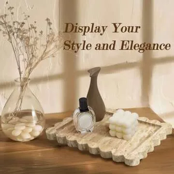 YMXYJM Genuine 100% Travertine Scalloped Marble Tray, Real Natural Marble Stone Trays, Luxury Marble Decorative Trays for Bathroom, Dresser, Vanity, Kitchen, Home Decor, 10.6" x 8", Travertine Beige