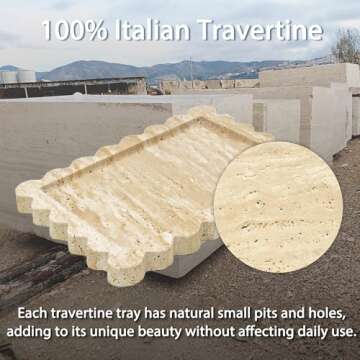 YMXYJM Genuine 100% Travertine Scalloped Marble Tray, Real Natural Marble Stone Trays, Luxury Marble Decorative Trays for Bathroom, Dresser, Vanity, Kitchen, Home Decor, 10.6" x 8", Travertine Beige