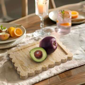 YMXYJM Genuine 100% Travertine Scalloped Marble Tray, Real Natural Marble Stone Trays, Luxury Marble Decorative Trays for Bathroom, Dresser, Vanity, Kitchen, Home Decor, 10.6" x 8", Travertine Beige