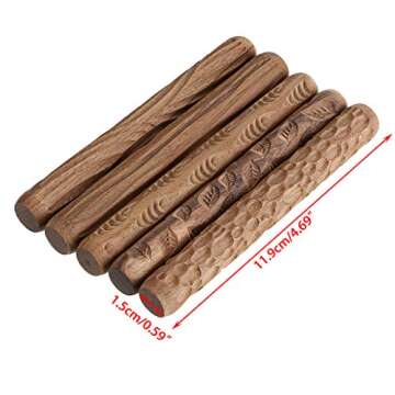 OwnMy Set of 5 Clay Modeling Pattern Rollers Kit, Fish Leaves Cobblestone Ripple Wood Grain Pattern ...