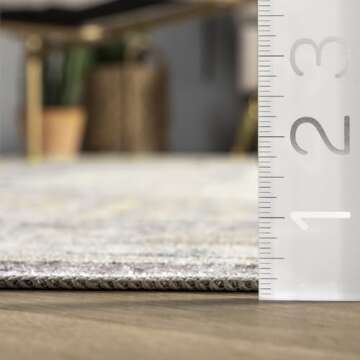 nuLOOM Glenda Machine Washable Faded Medallion Ultra Thin Area Rug, 8x10, Light Grey