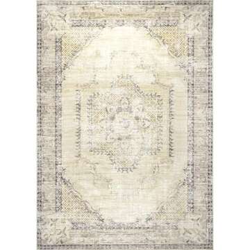 nuLOOM Glenda Machine Washable Faded Medallion Ultra Thin Area Rug, 8x10, Light Grey