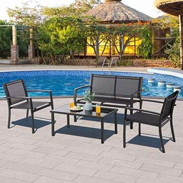 Vongrasig 4-Piece Outdoor Patio Furniture Set with Glass Coffee Table