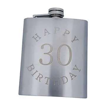 30th Birthday Flask Gift Set - 7 oz Flask Engraved with Happy 30 Birthday
