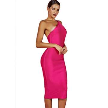 Whoinshop Women's One Shoulder Bandage Evening Knee Length Cocktail Party Dress Pink S