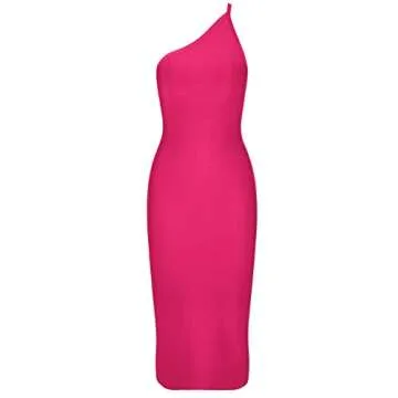 One Shoulder Bandage Cocktail Dress for Women - Pink