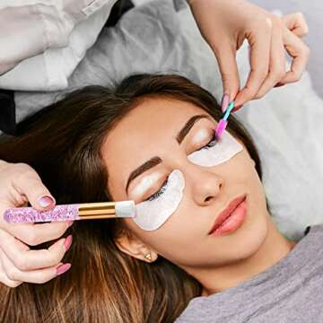 TUZAZO 40 Pieces Pink Lash Shampoo Brushes Set - 20pcs Glitter Crystal Eyelash Extension Cleanser Brush with 20pcs Plastic Travel Tube - Nose Pore Deep Cleaning Brush for Facial Cleansing