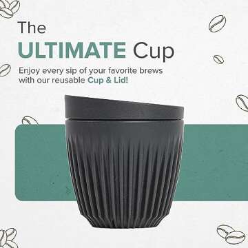 HUSKEE Coffee Cups with Lids, 12 oz. - Portable & Reusable Insulated Latte Cups from Upcycled Coffee...