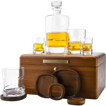 Elegant Whiskey Decanter Set with Wooden Coasters