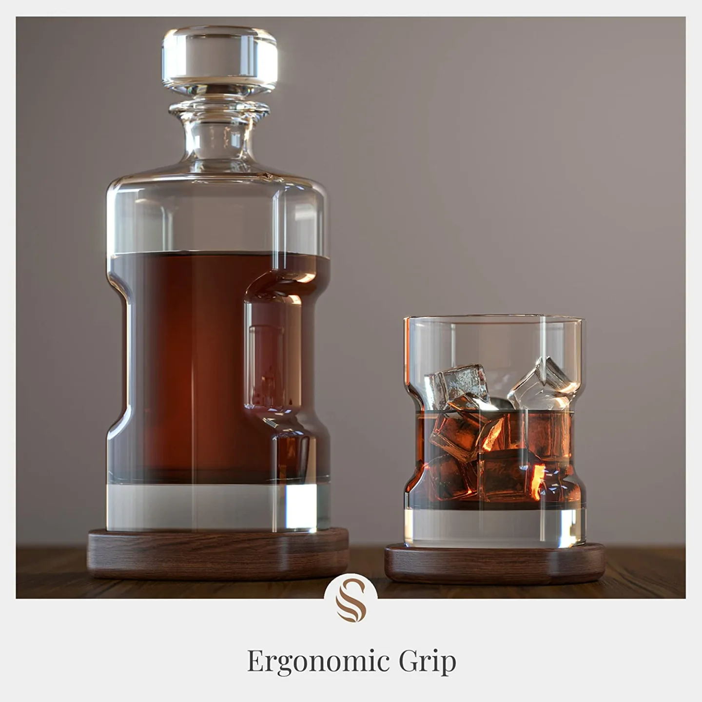 Elegant Whiskey Decanter Set with Wooden Coasters
