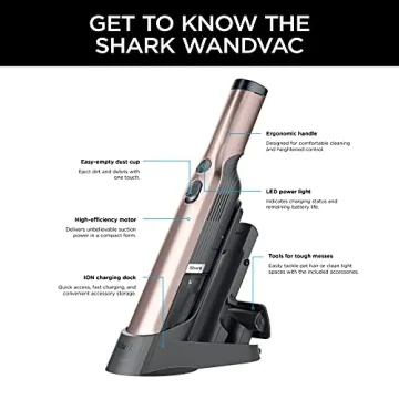 Shark WV201RGBRN WANDVAC Cordless Hand Vac, Lightweight and Portable at 1.4 lbs. with Powerful Suction, Charging Dock, One-Touch Empty for Car & Home, Rose Gold