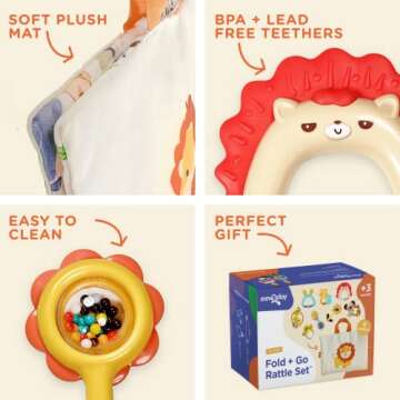 Move2Play, 8 Piece Baby Rattle and Tummy Time Mat Set | Rattle and Silicone Teething Toys | Baby Toy...