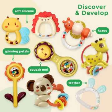 Move2Play 8 Piece Baby Rattle and Tummy Time Mat Set