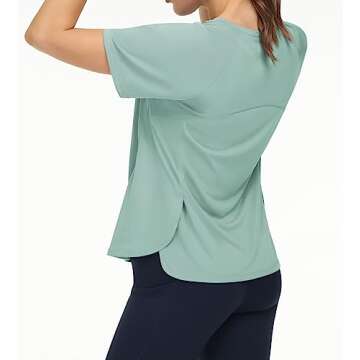 THE GYM PEOPLE Women's Short Sleeve Workout Shirts - Stylish and Comfortable Yoga T-Shirts with Side...