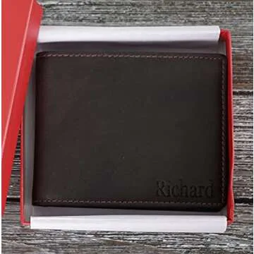 Custom Wallets For Men, Personalized Gifts For Men, Personalized Wallet For Men, Customized Engraved Full Grain Leather with RFID Blocking, Custom Gifts, Customized Wallets For Fathers Day (Black)