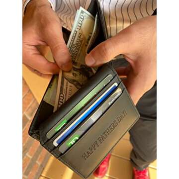 Custom Wallets For Men, Personalized Gifts For Men, Personalized Wallet For Men, Customized Engraved Full Grain Leather with RFID Blocking, Custom Gifts, Customized Wallets For Fathers Day (Black)