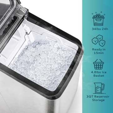 EUHOMY Nugget Ice Maker - 34lbs Daily Production