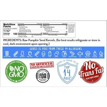 Raw Pumpkin Seed Kernels by Gerbs - 2 LBS - Top 11 Food Allergen Free & Non GMO - Vegan & Kosher Certified - Premium Grade AA Shelled Pepitas - Country of Origin Mexico