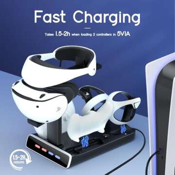 3-in-1 Controller Charging Dock for PSVR2 and PS5, VR Stand Display with LED Light, PS5 VR2 Storage ...