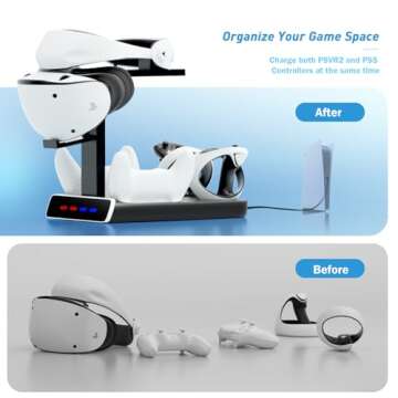3-in-1 Controller Charging Dock for PSVR2 and PS5, VR Stand Display with LED Light, PS5 VR2 Storage Base Gaming Accessories, 4 Magnetic Clasp & Type-C Cable