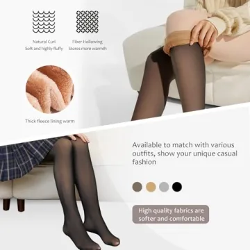 EXQUISLIFE Fleece Lined Tights Sheer Women - Fake Translucent Warm Pantyhose Leggings Sheer Thick Tights, for Winter - Black