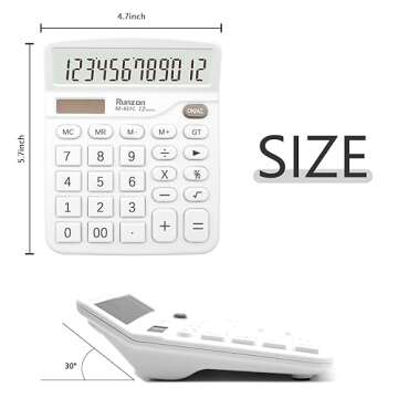 White Desktop Calculator with Large LCD Display and Dual Power
