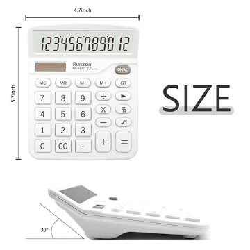 White Desktop Calculator with Large LCD Display and Dual Power