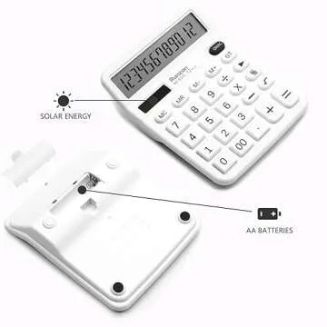 White Desktop Calculator with Large LCD Display and Dual Power