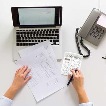 White Desktop Calculator with Large LCD Display and Dual Power