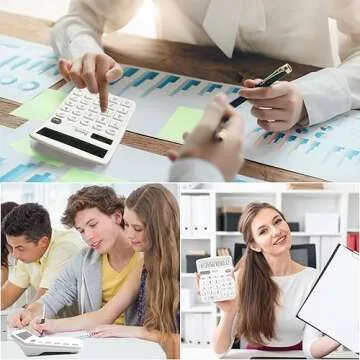 White Desktop Calculator with Large LCD Display and Dual Power