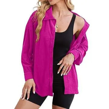 Stylish WIHOLL Women's Hot Pink Button Up Shacket