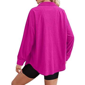 WIHOLL Womens Hot Pink Button Up Shacket Jacket Plus Size Maternity Shirts Fall Outfits 2023 Long Sleeve Basic Fashion Barbie Clothes Work Office Tops Medium