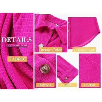 Stylish WIHOLL Women's Hot Pink Button Up Shacket