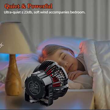 qyuhe Rechargeable Camping Fan Portable Desk Fan with Light, 25 Hours Office Personal Fan with Remote Control, 7800 mAh Power Bank, USB Mini Fan for Tents Bedroom Office Table Car Outdoor