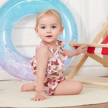 Western Toddler Baby Girl Swimsuit Cow Print Swimwear Ruffle One Piece Bathing Suit with Headband 2Pcs Cowgirl Set (Pink Shoes, 12-18 Months)