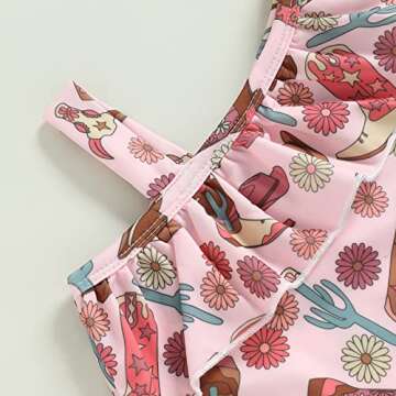 Western Toddler Baby Girl Swimsuit Cow Print Swimwear Ruffle One Piece Bathing Suit with Headband 2Pcs Cowgirl Set (Pink Shoes, 12-18 Months)