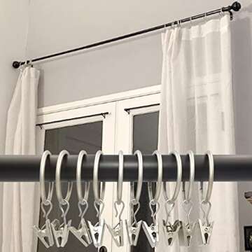 WeeksEight 40 Pack Matte Silver Curtain Rings with Clips, Curtain Hooks Hangers Clip Rings for Hanging Drapes Bows Hat, Drapery Rings 1.26 in I D, Fits up to 1 in Diameter Curtain Rod.